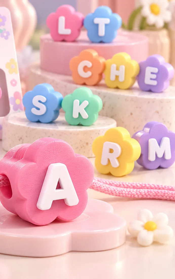 Charms de letra en forma de flor en varios colores