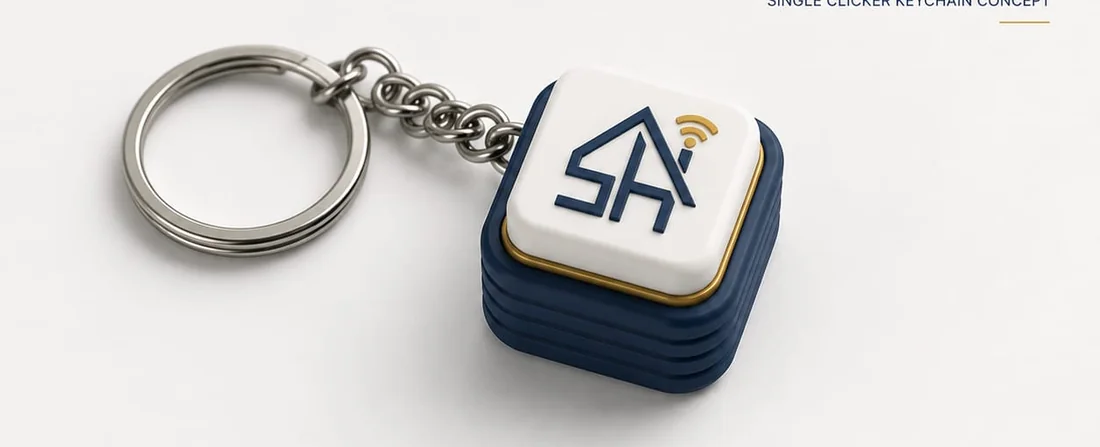 Llavero de una tecla con el logo de una empresa