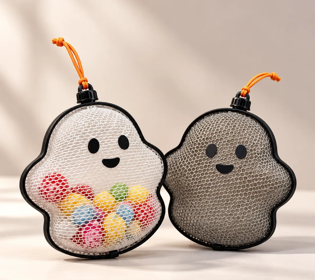 Bolsitas de malla con forma de fantasma llenas de dulces