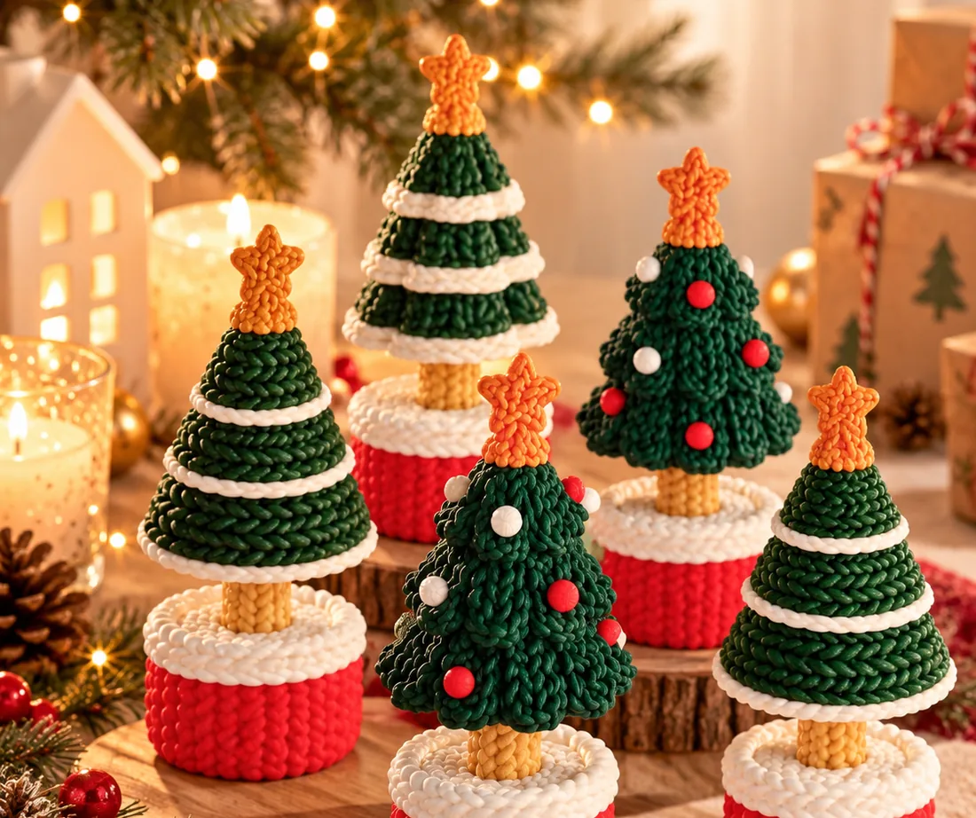 Arbolitos de Navidad verdes con base roja
