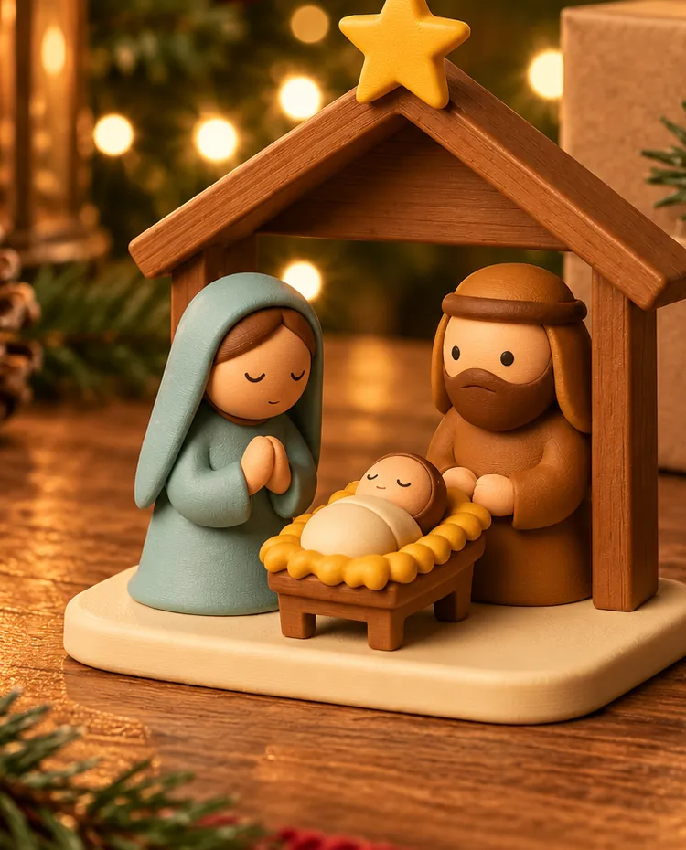 Pesebre navideño con María, José y el Niño